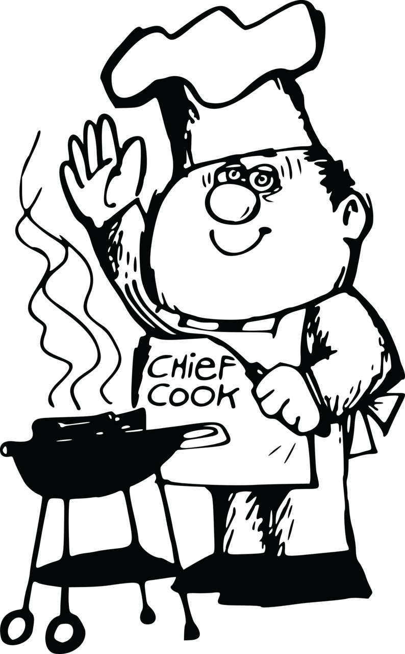 Clipart of chef waving bbq black and white barbeque image