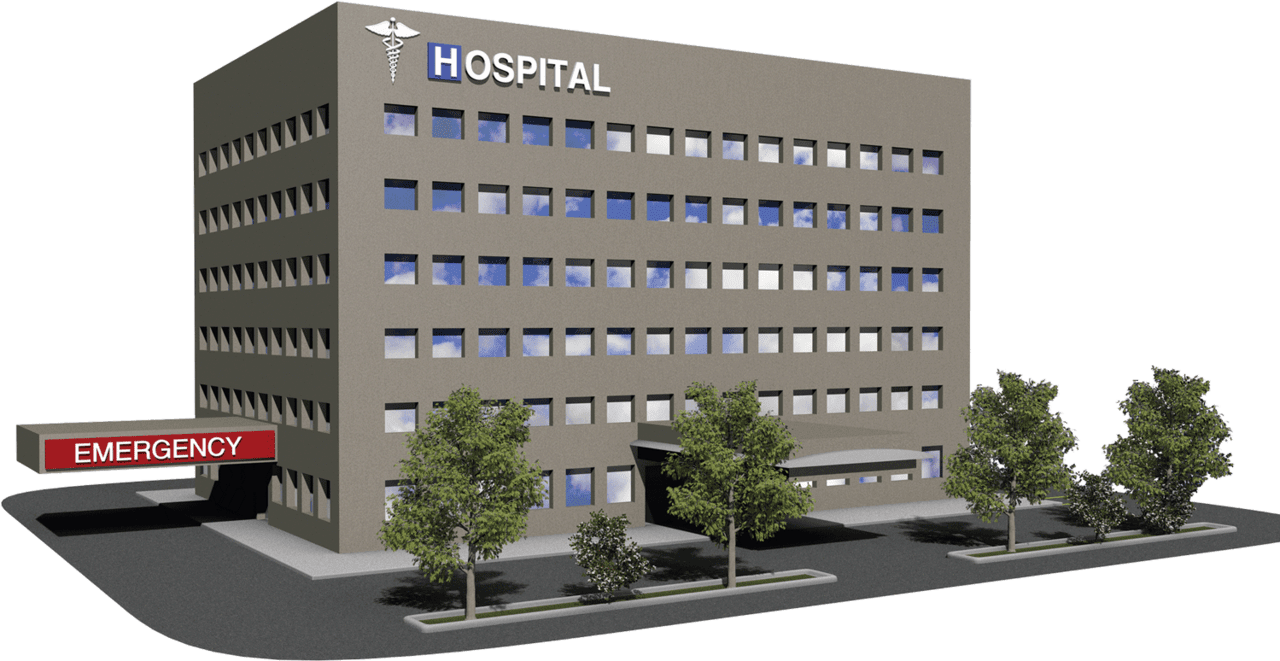 Creates optimal working environment hospital building clipart image with no background