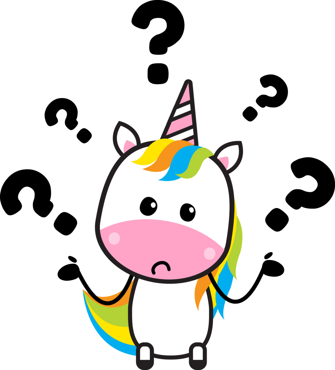 Question marks surprised unicorn clipart cartoon the toon pany transparent