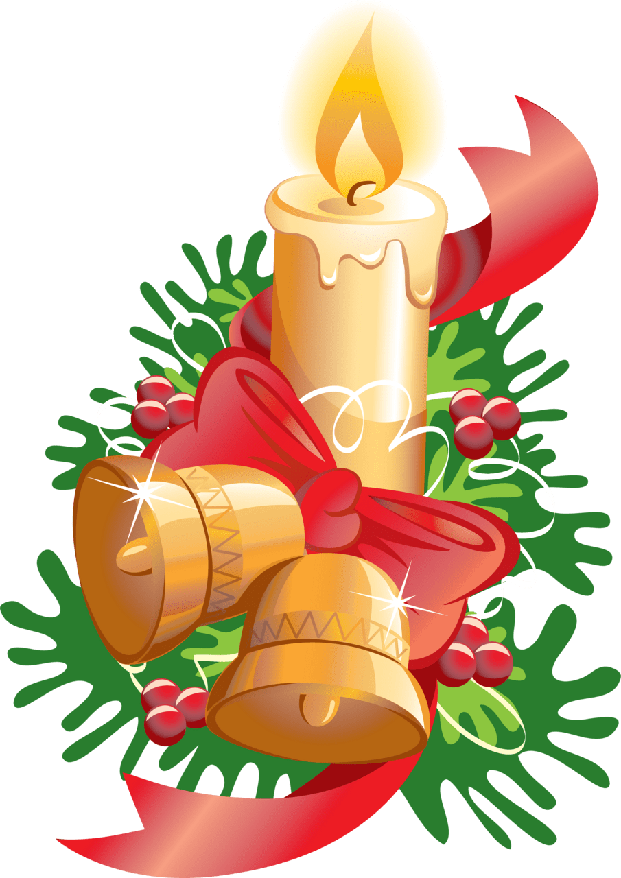 Christmas candle with bells and ribbon clipart free