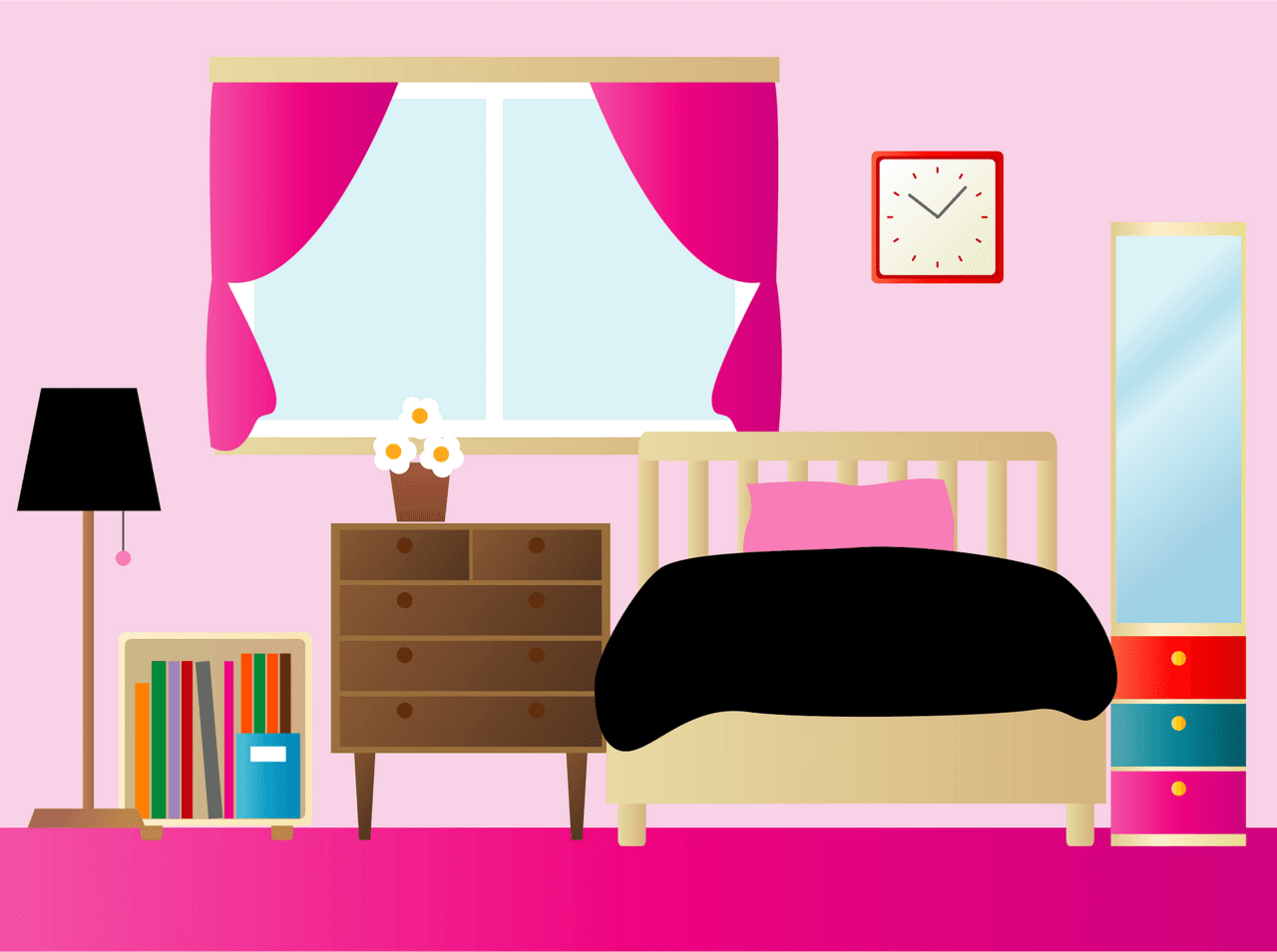 Bedroom black white graphic art interior sketch clipart photo