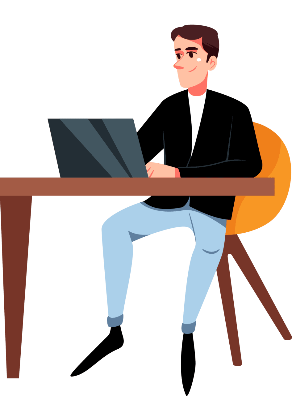 Man work laptop his desk clipart logo