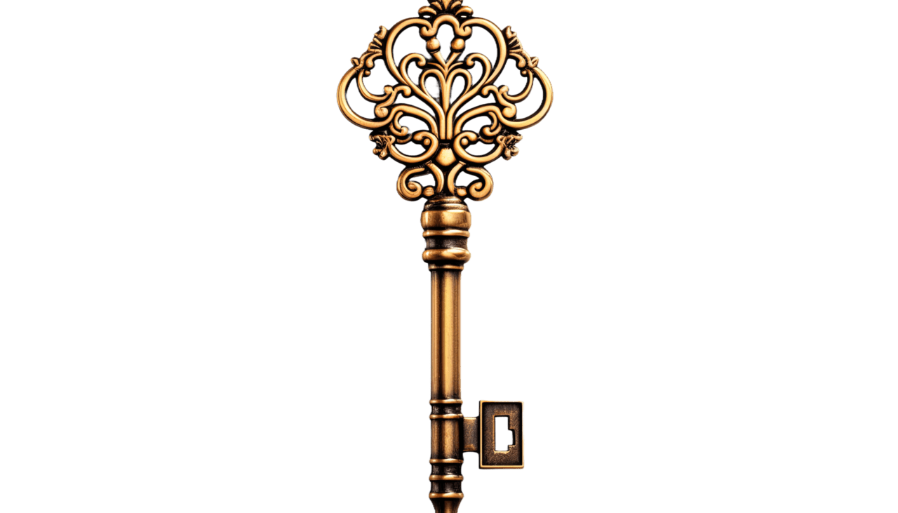 Golden key clipart hole and graphic background antique vintage design element elegant symbol unlock concept