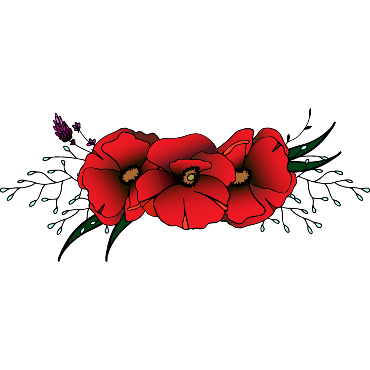 Flower border red poppy floral clipart poppies bouquet hand drawn vector flowers mercial use