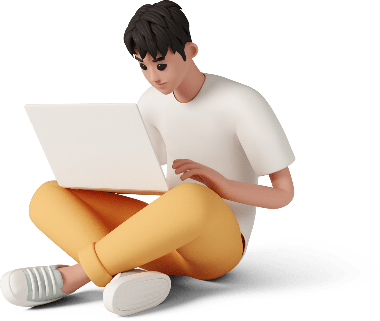 Man sitt cross legged and work laptop clipart background