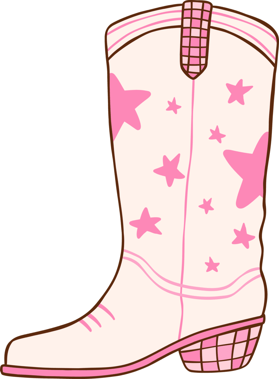 Pink disco cowgirl boots retro girly cowboy doodle drawing clipart clip art