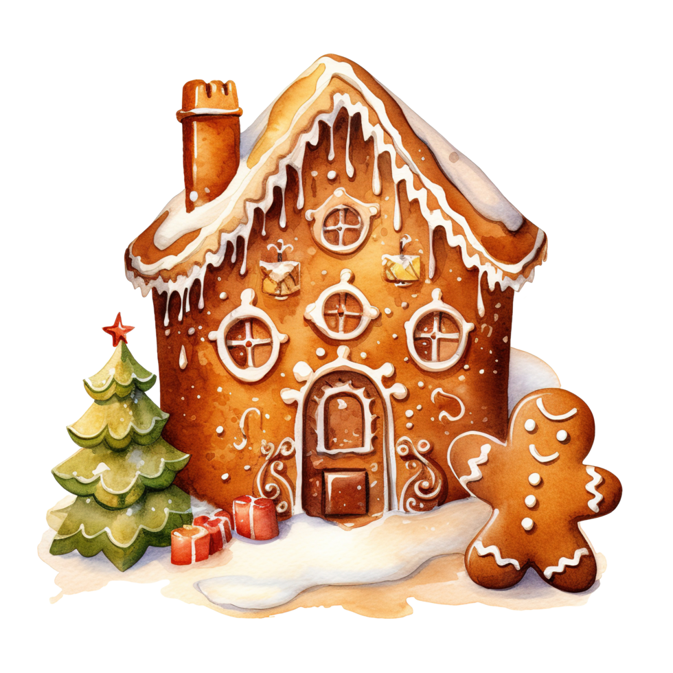 Gingerbread house for christmas event watercolor style clipart vector