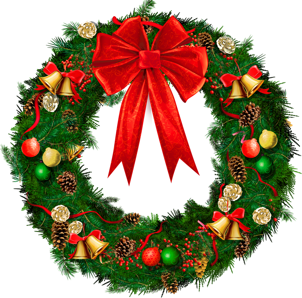 Christmas wreath with red bow picture clipart