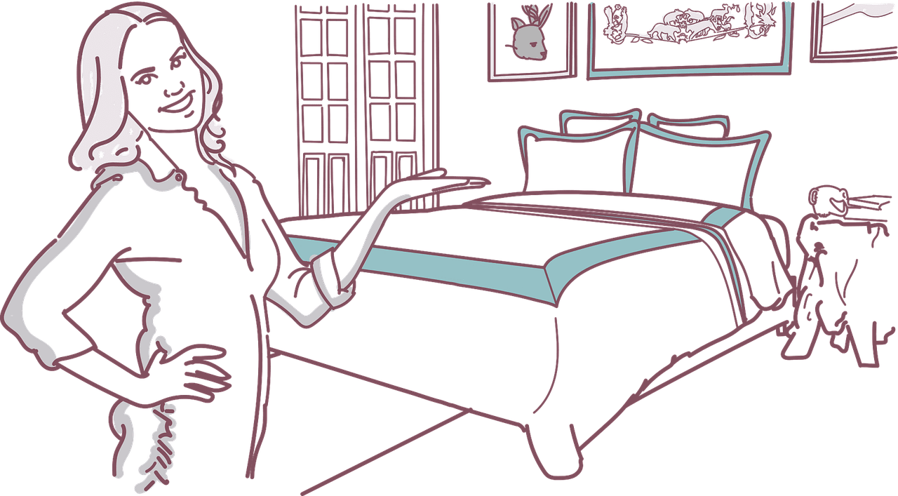 Bedroom woman bed show vector graphic clipart