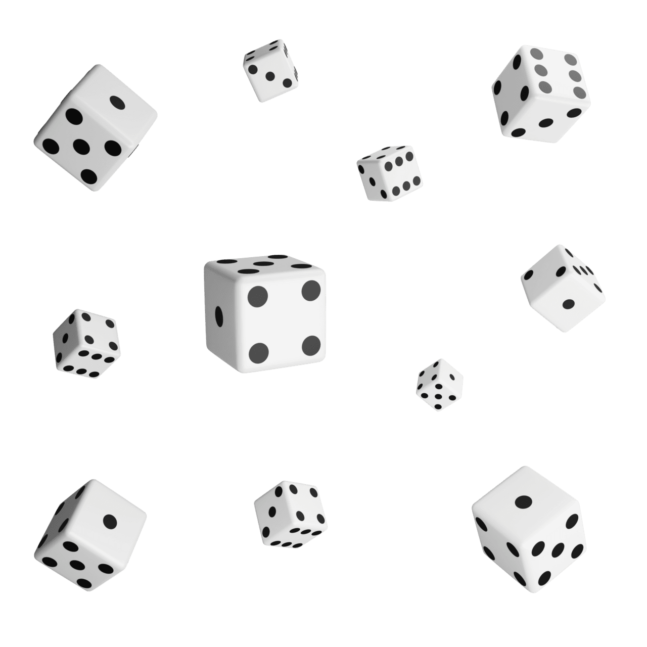 Falling dice clipart flat design isolated background render entertainment and board game concept