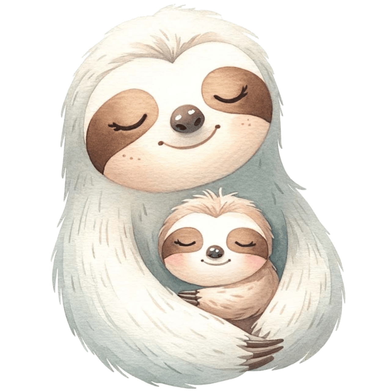 Sloth mom and baby love watercolor clipartai generate photo