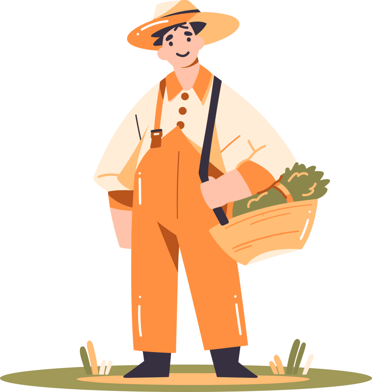 Hand drawn happy male farmer in flat style clipart background