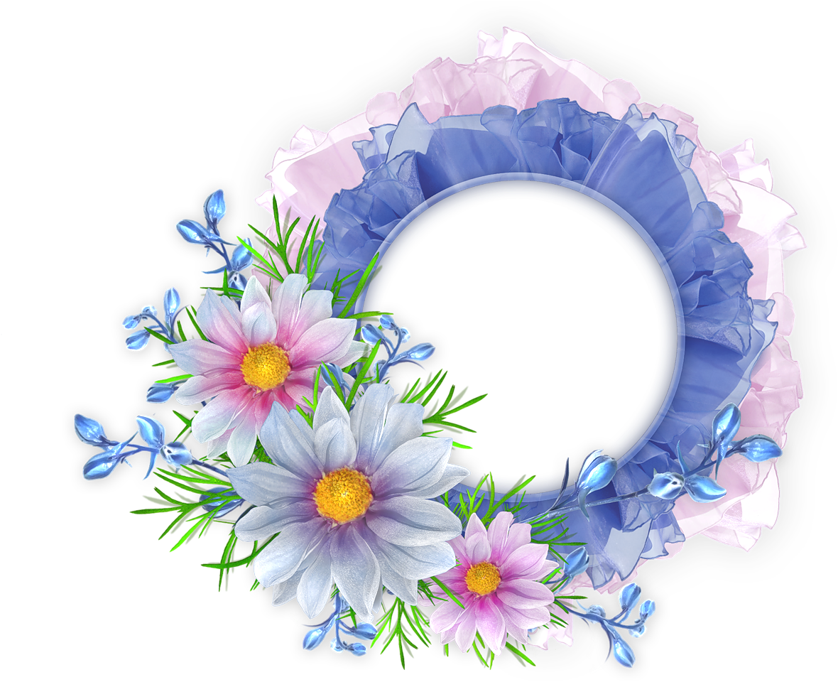 Blue flower border and frames round frame clipart logo