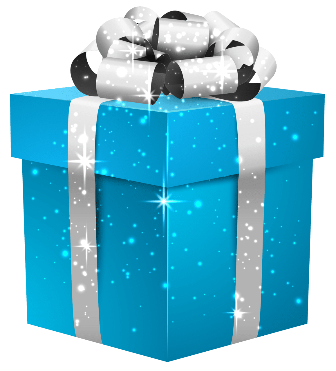 Christmas gift blue sh box with silver bow clipart image