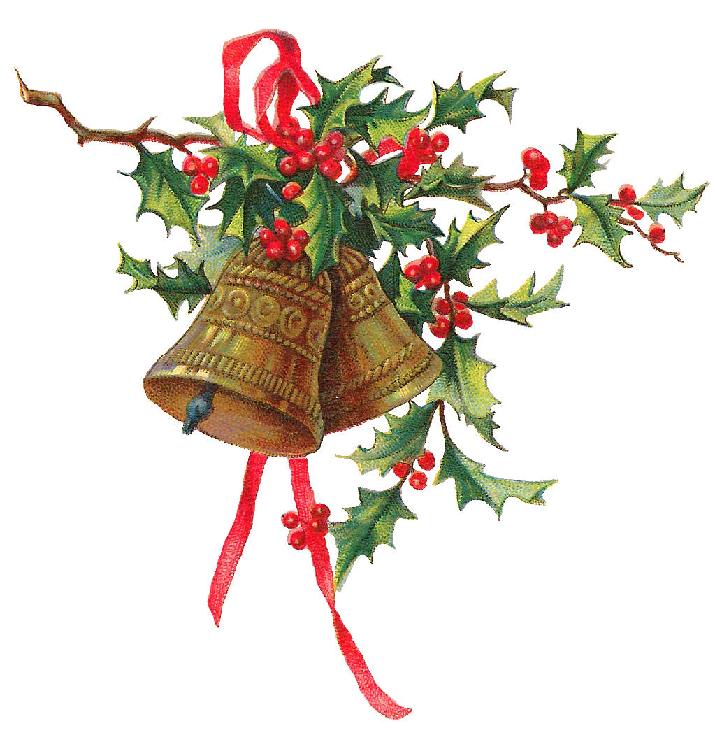 Christmas holly gold bells printable clipart background