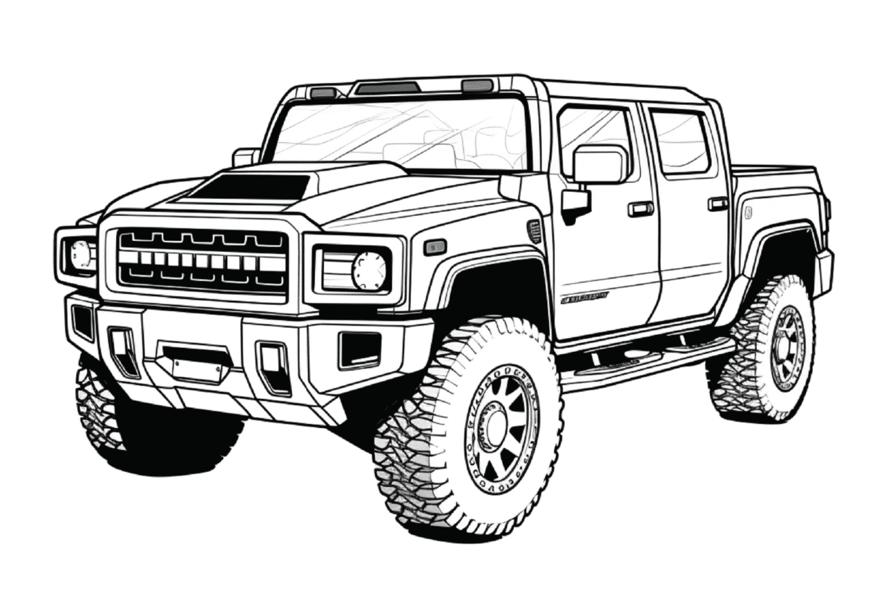 Gmc hummer ev pickup truck coloring page printable pages clipart free