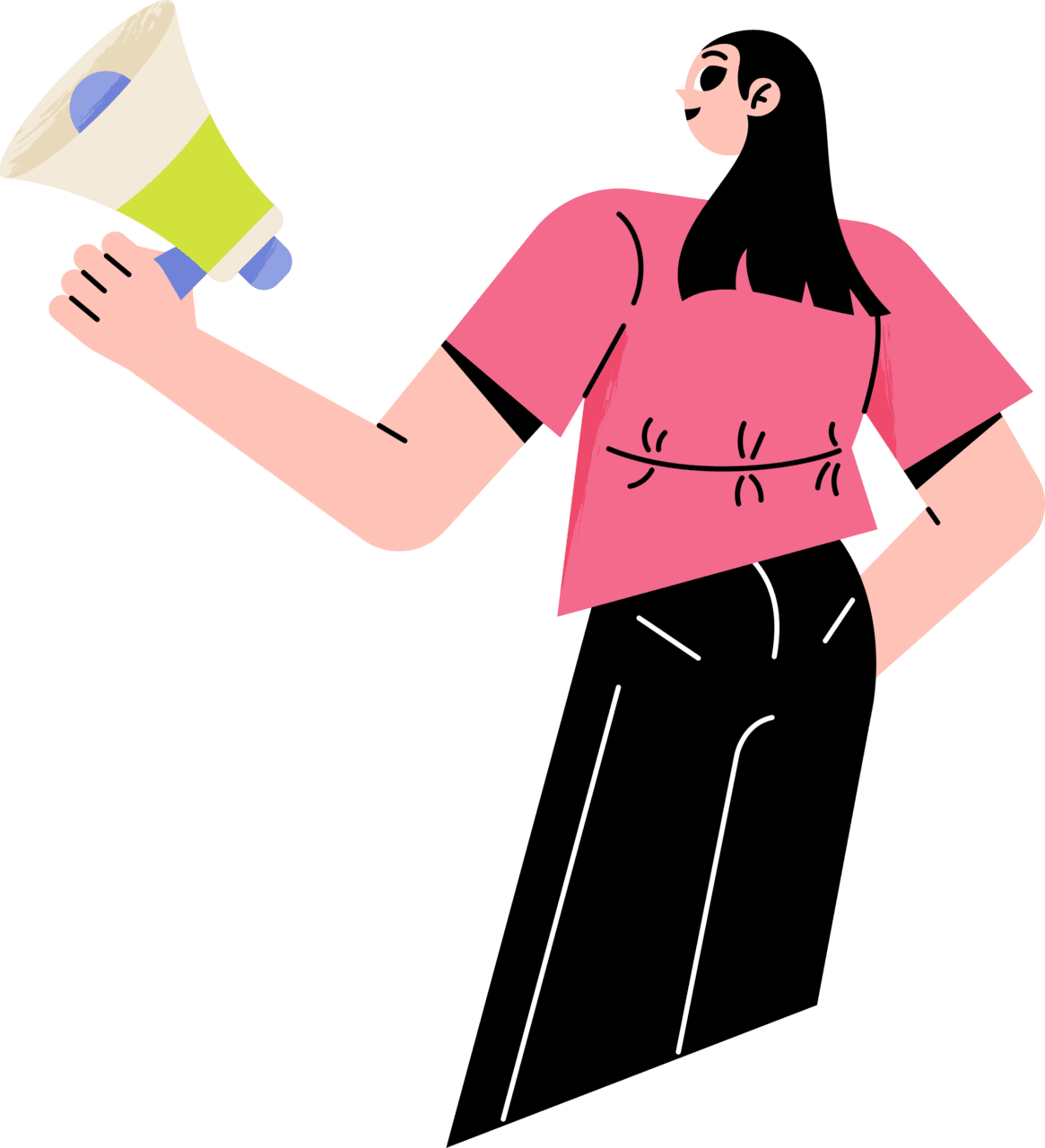 Girl with megaphone her hand clipart logo