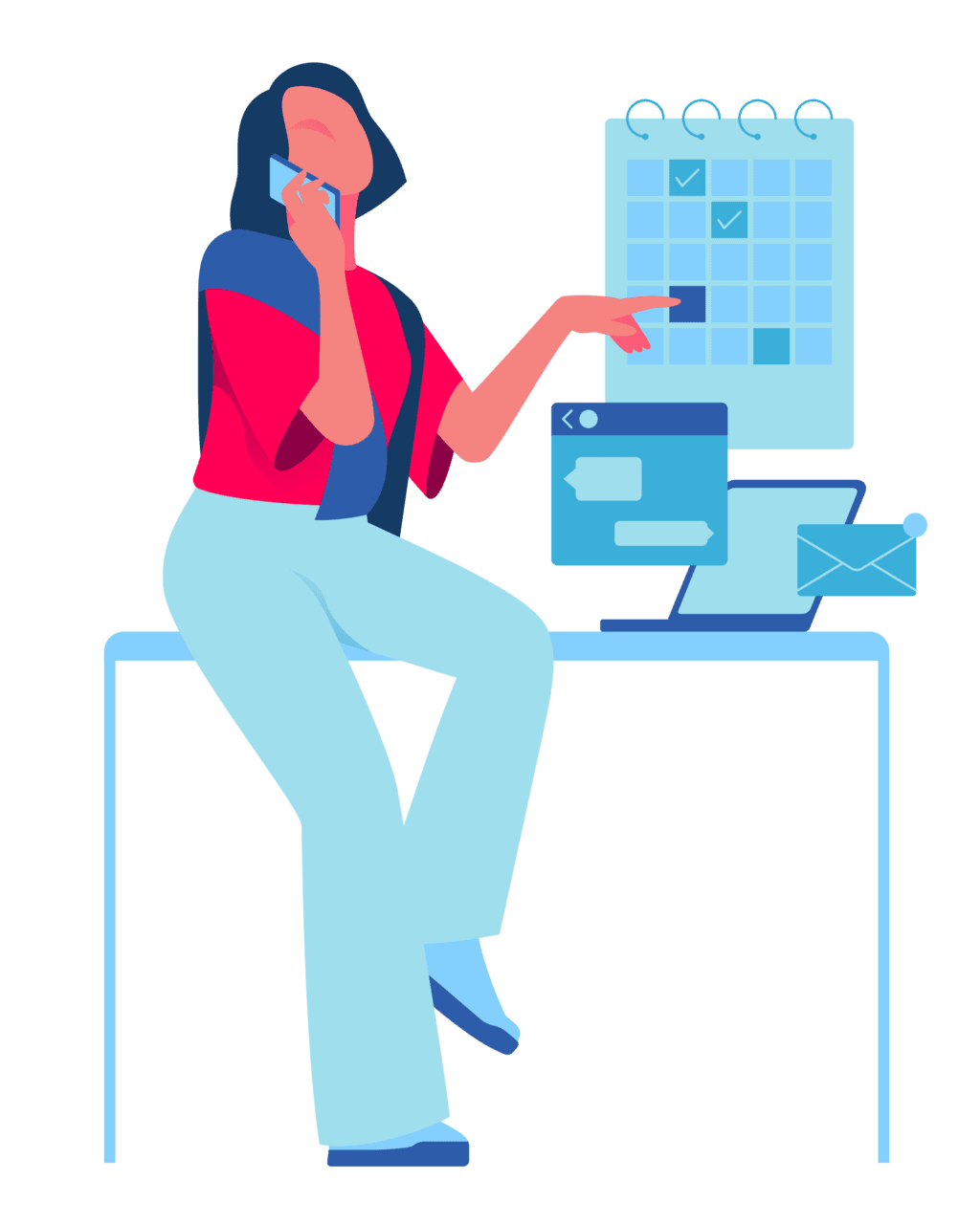 Communication woman multitasking in the office clipart free