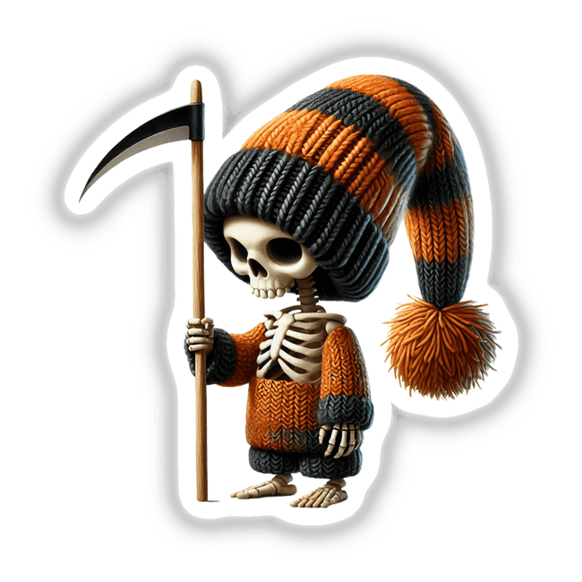 Skeleton gnome with scythe stickers digital decal venue artwork themed crafts clipart transparent