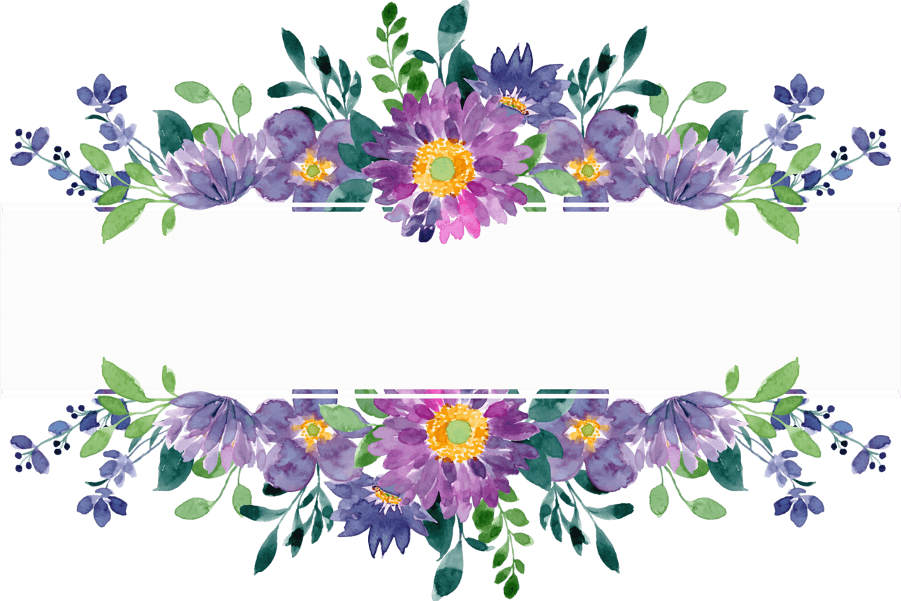 Flower border thank you card purple green clipart background