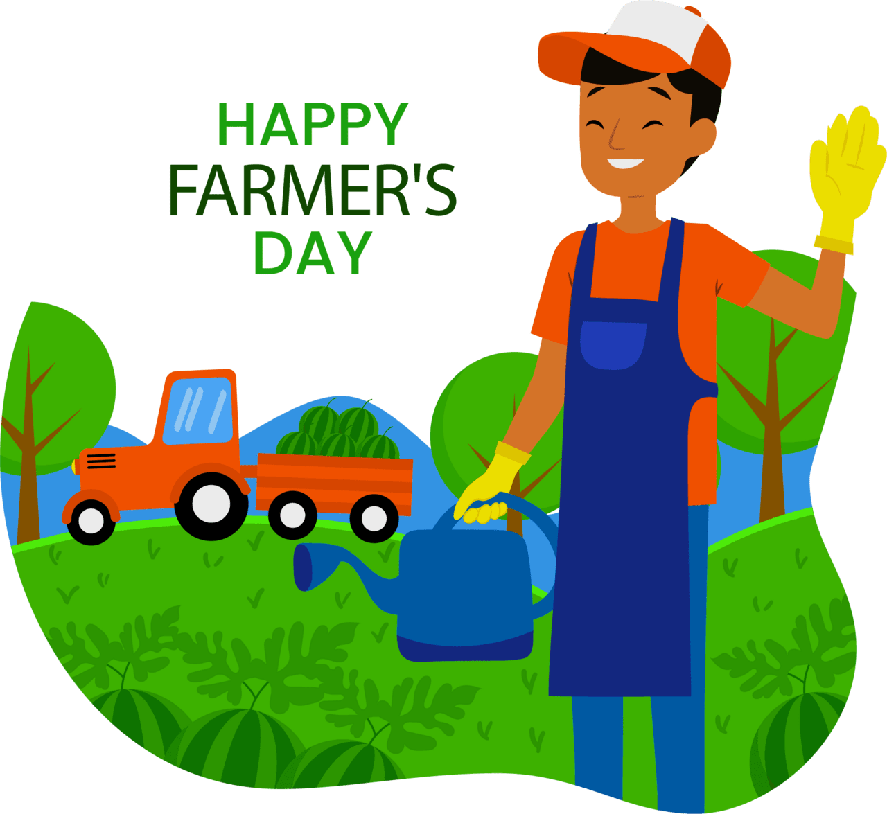 Happy farmer day tractor and man design clipart transparent