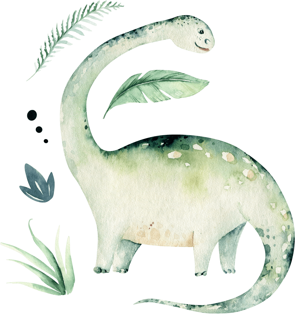 Cute cartoon baby dino saurs collection watercolor clipart background