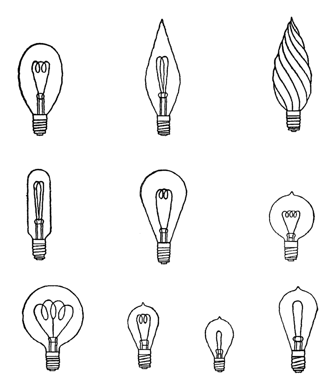 Collage sheet printable vintage light bulb household lighting clipart vector