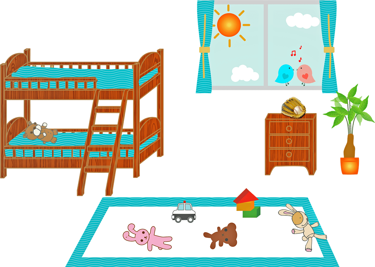 Children bedroom bunk bed window room child image from clipart