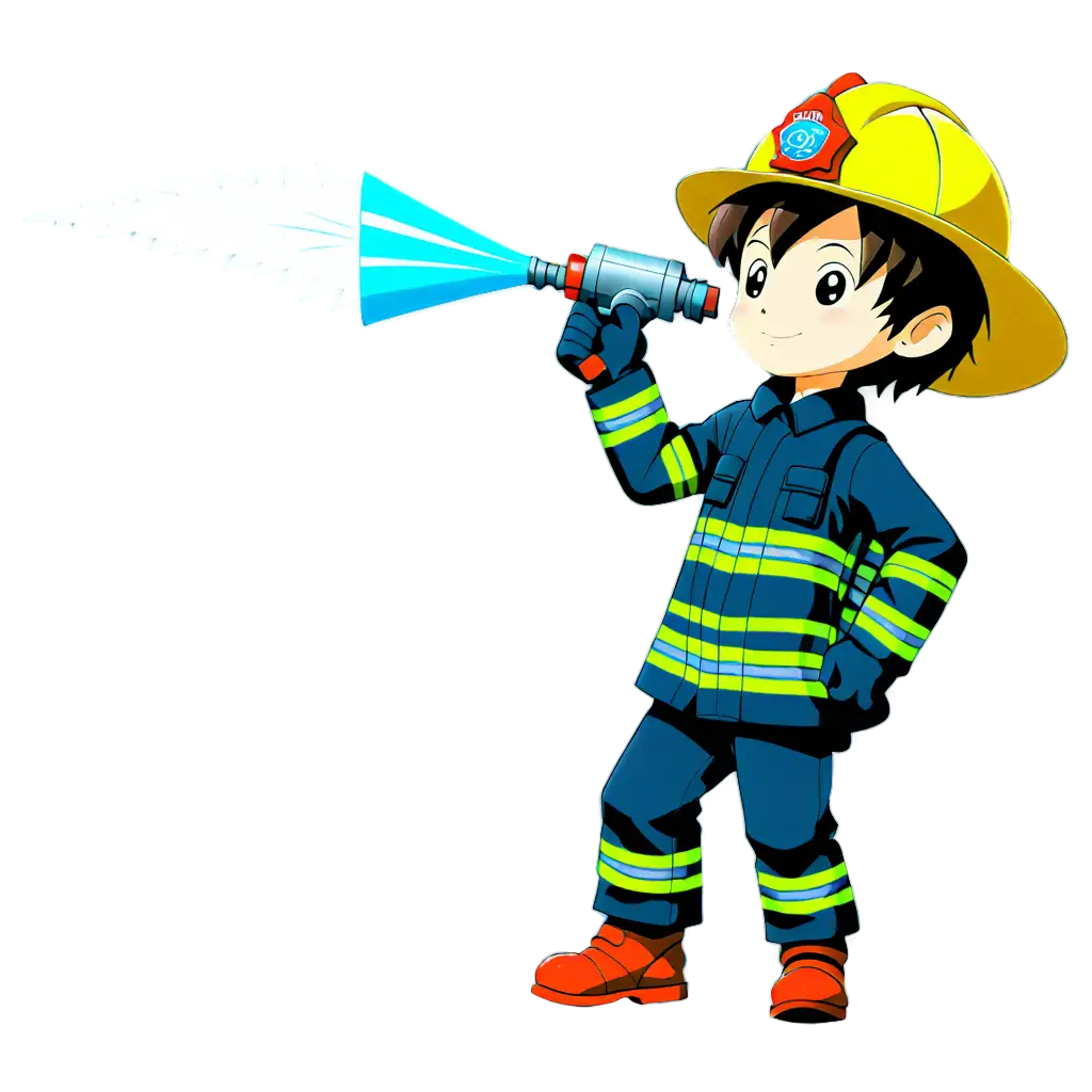 Firefighter kid anime holding nozzle image heroic of young in action prompt clipart