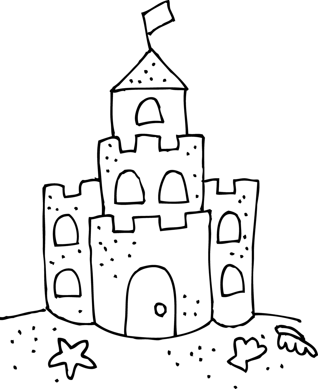 Sand castle clipart black and white cute coloring page sketch vector