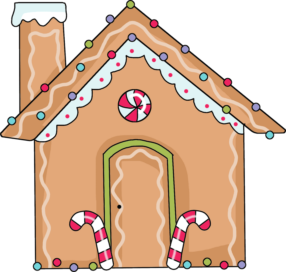 Gingerbread house cottage man clipart outlines logo