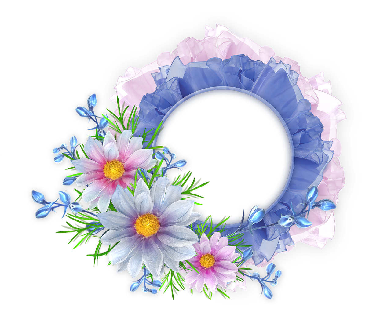 Flower border blue and pink round frame with flowers clipart vector