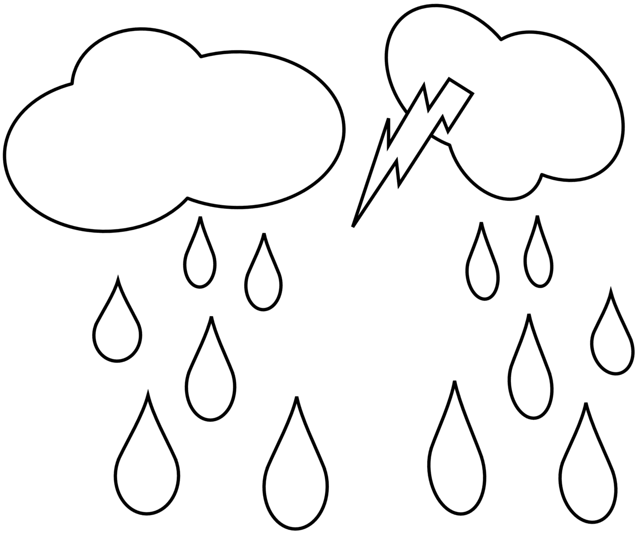 Lightning and rain cloud clipart black white image