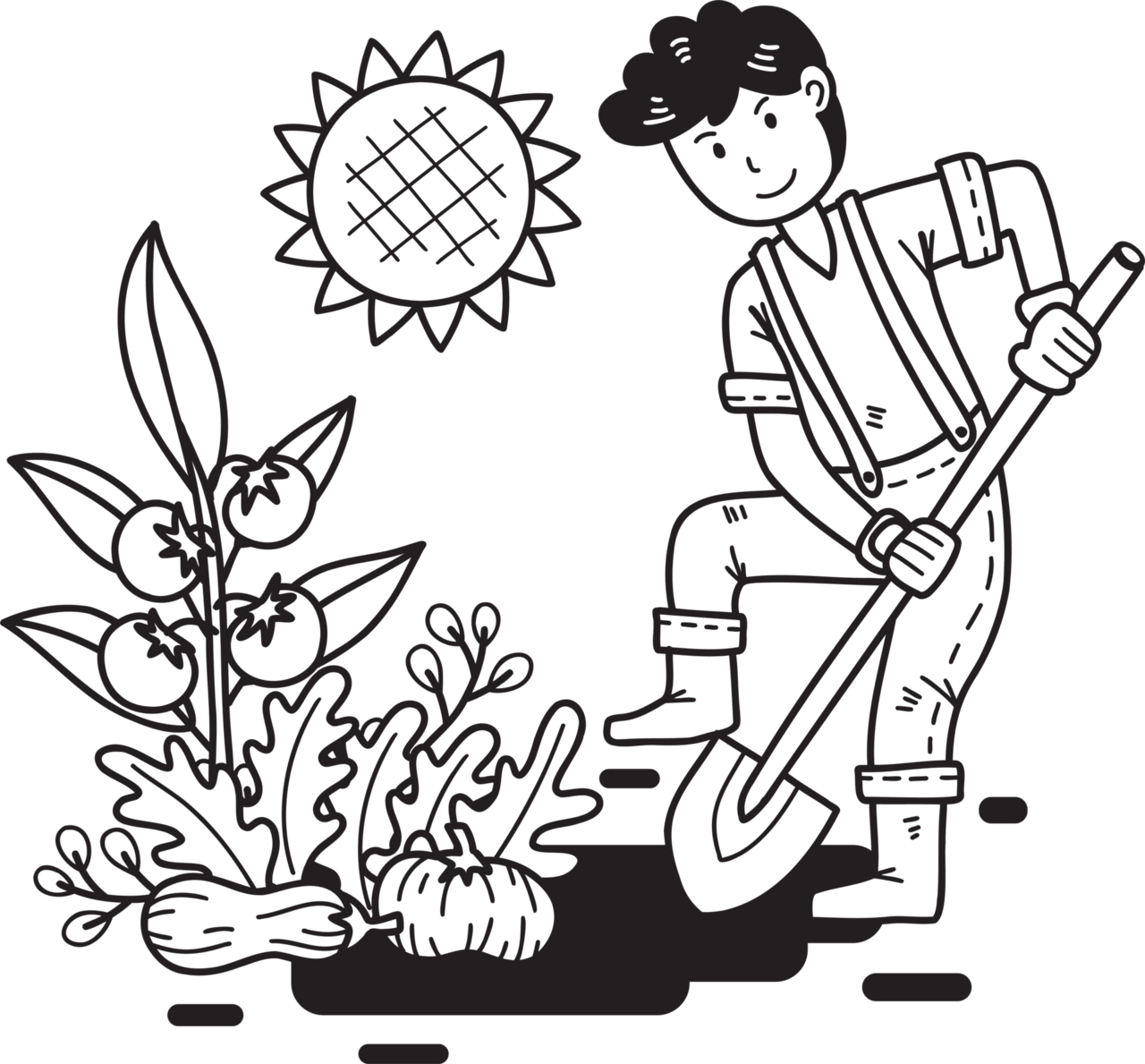 Hand drawn male farmer holding hoe digging the ground clipart vector