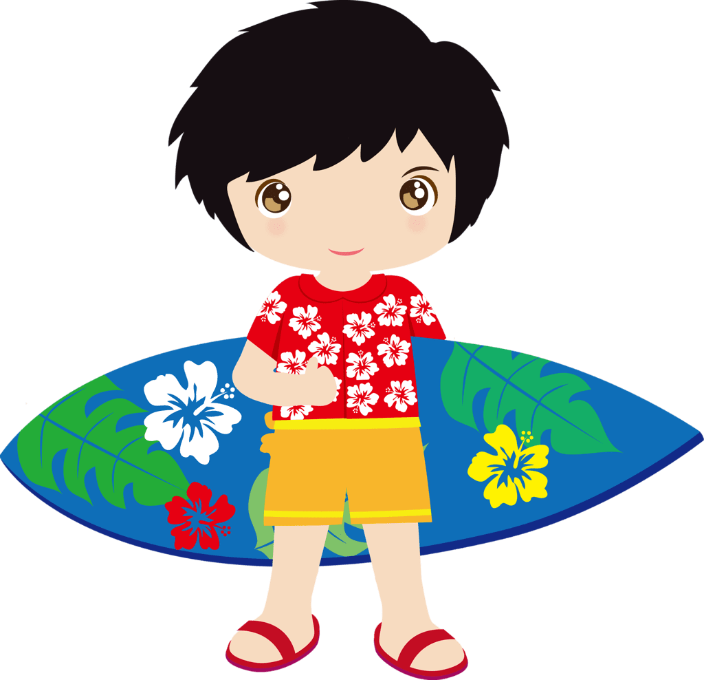 Surfboard luau party clipart logo