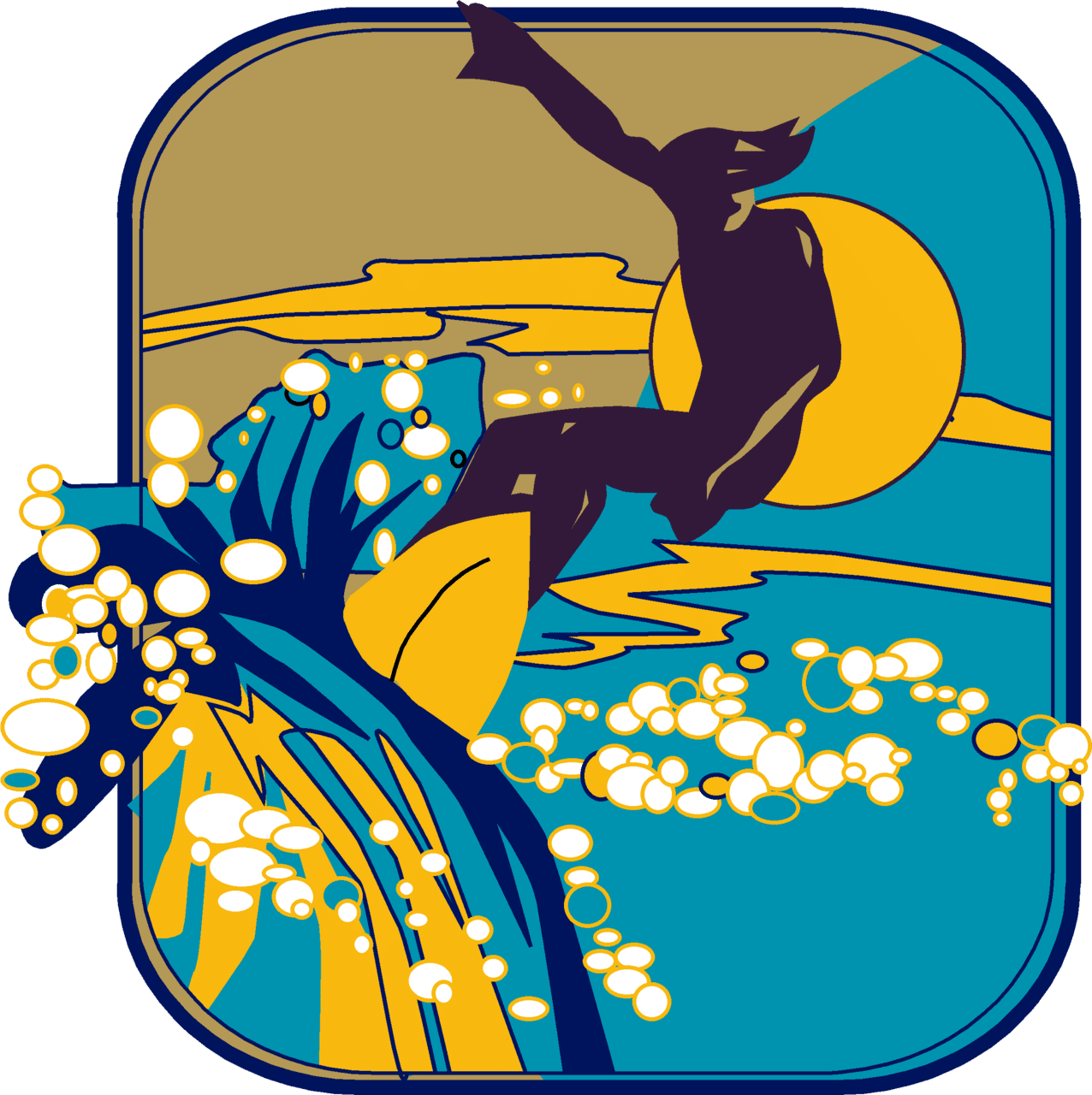 Surfboard surfer dude wave with sun ai clipart background