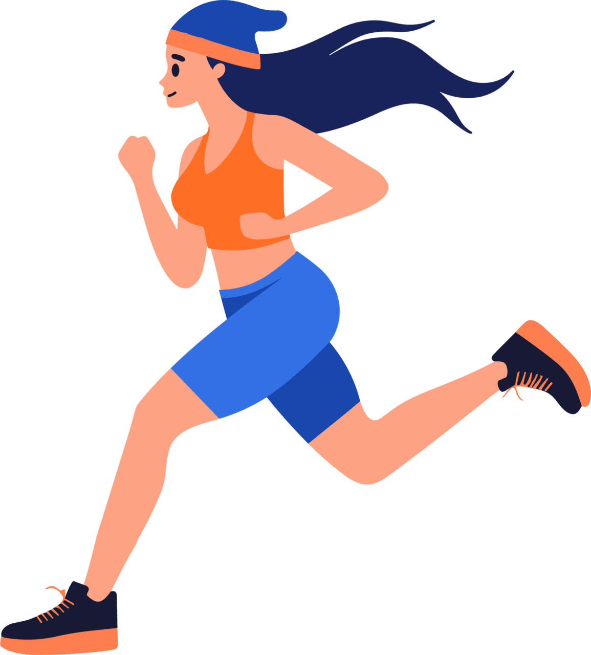 Hand drawn fitness girl running exercise in flat style clipart picture