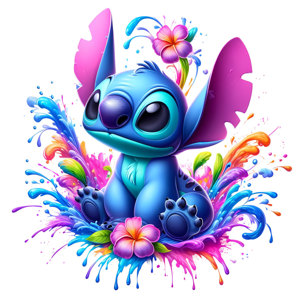 Stitch hawaiian splash dtf transfer ink merch clipart transparent