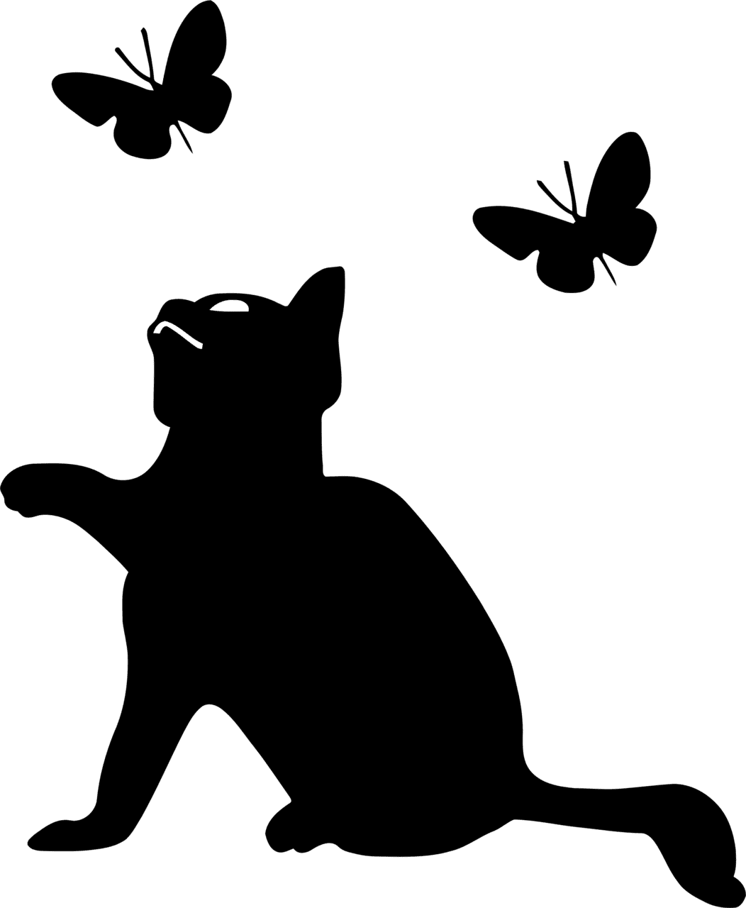 Black cat kitten playing with butterflies clipart picture