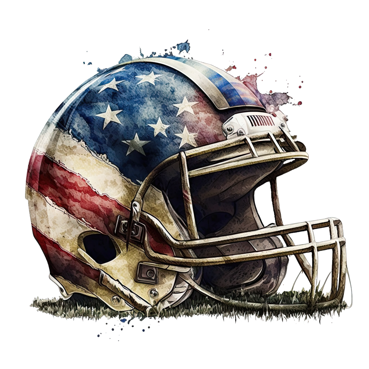 Football helmet with american flag watercolor dtf transfer adult xl clipart background