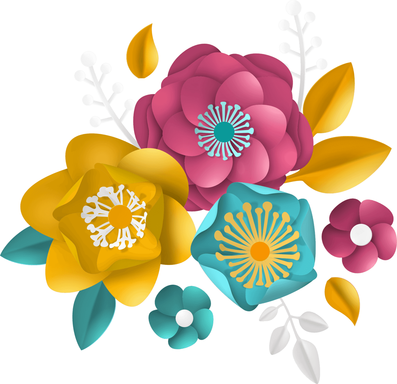 Spring flowers realistic paper floral vector clipart