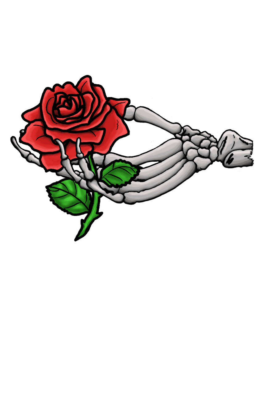 Simple skeleton hand holding ruby red rose clipart picture