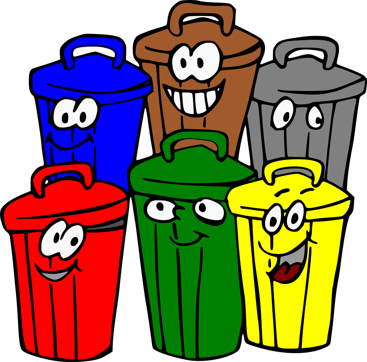 Trash can bins smiley face vector graphic clipart