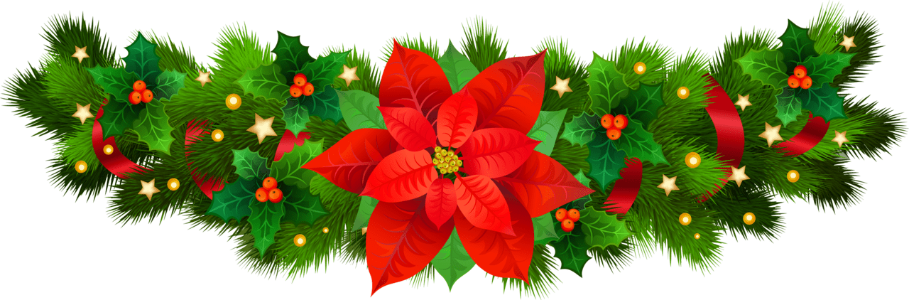 Christmas wreath decorative with poinsettia clipart image