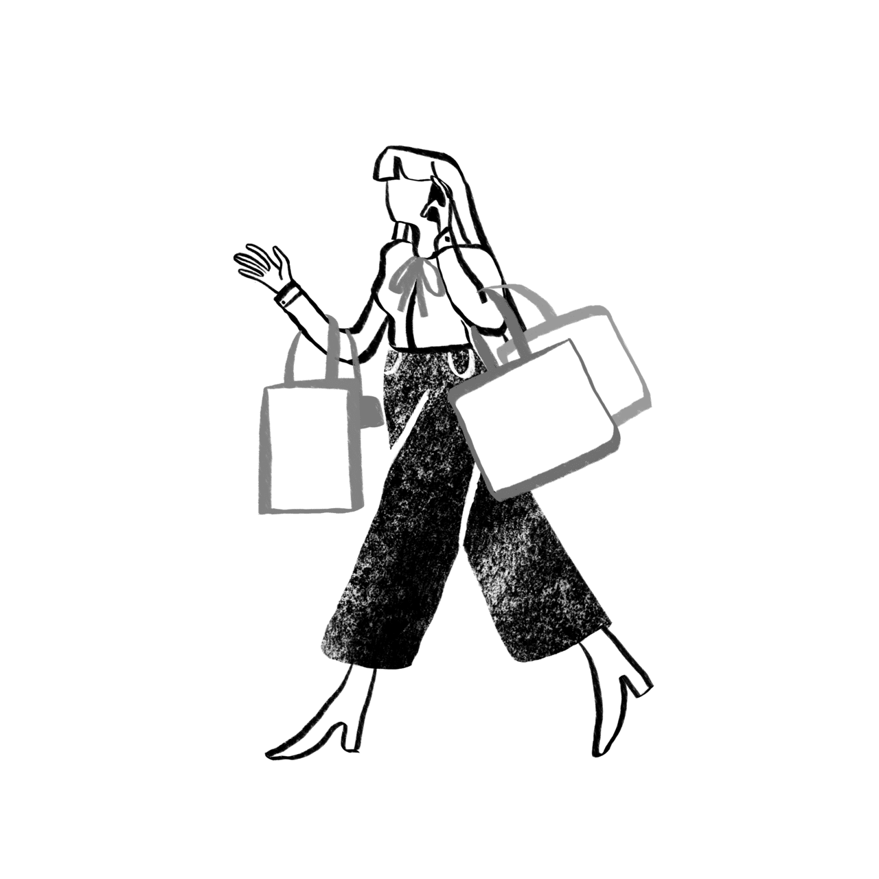 Travel black and white woman walk with shopp bags clipart clip art