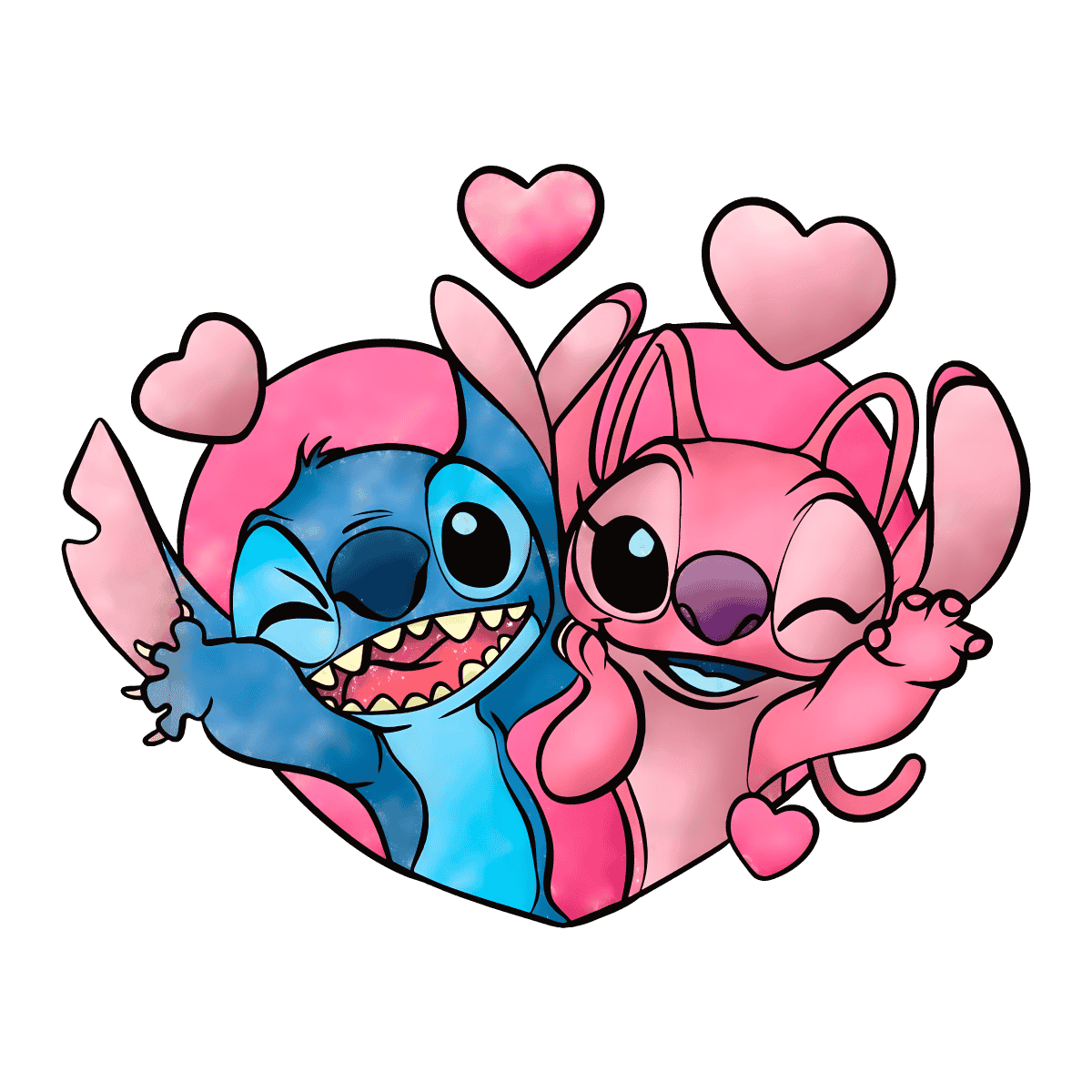 Disney stitch and angel valentine clipart vector