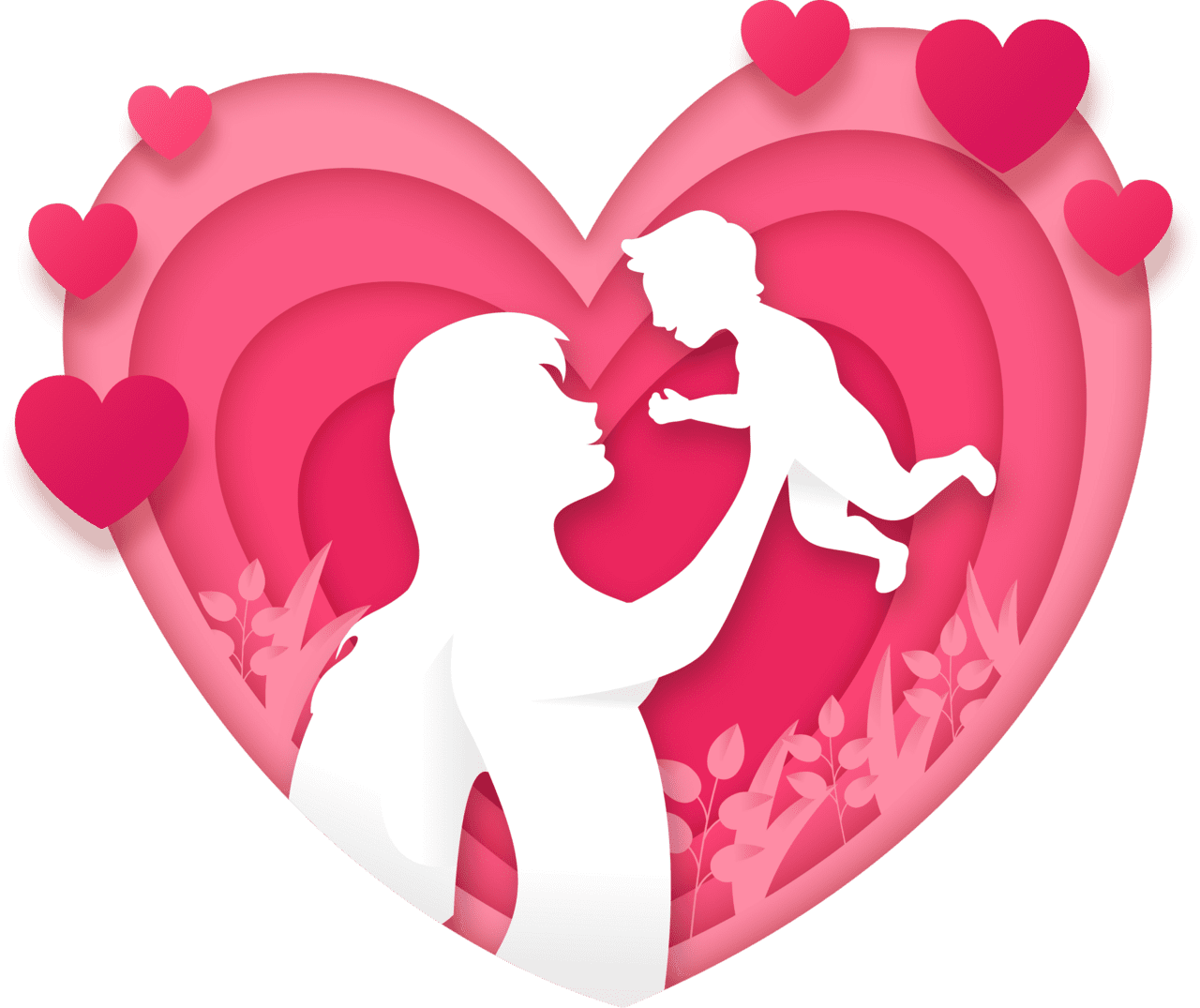 Abstract vector heart shape mom baby clipart