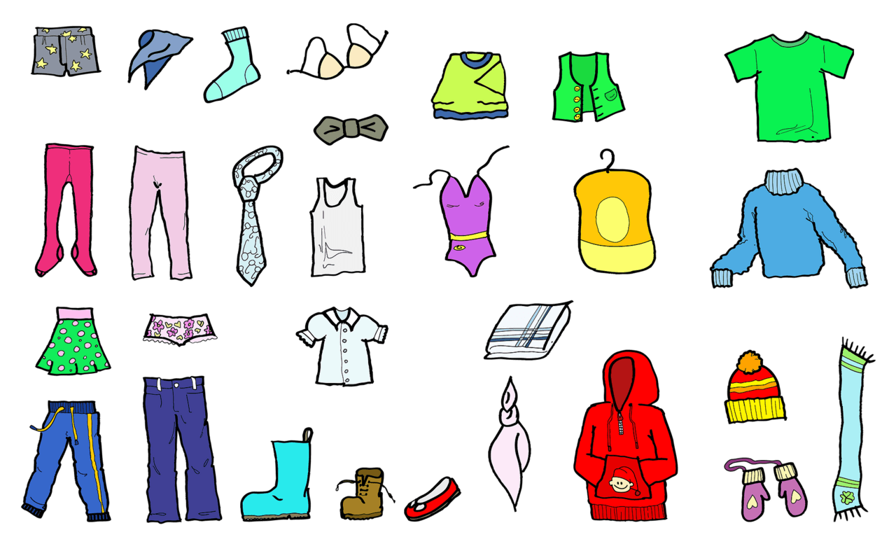 Clothes kleding woordenschatlijst met pictogrammen clipart image