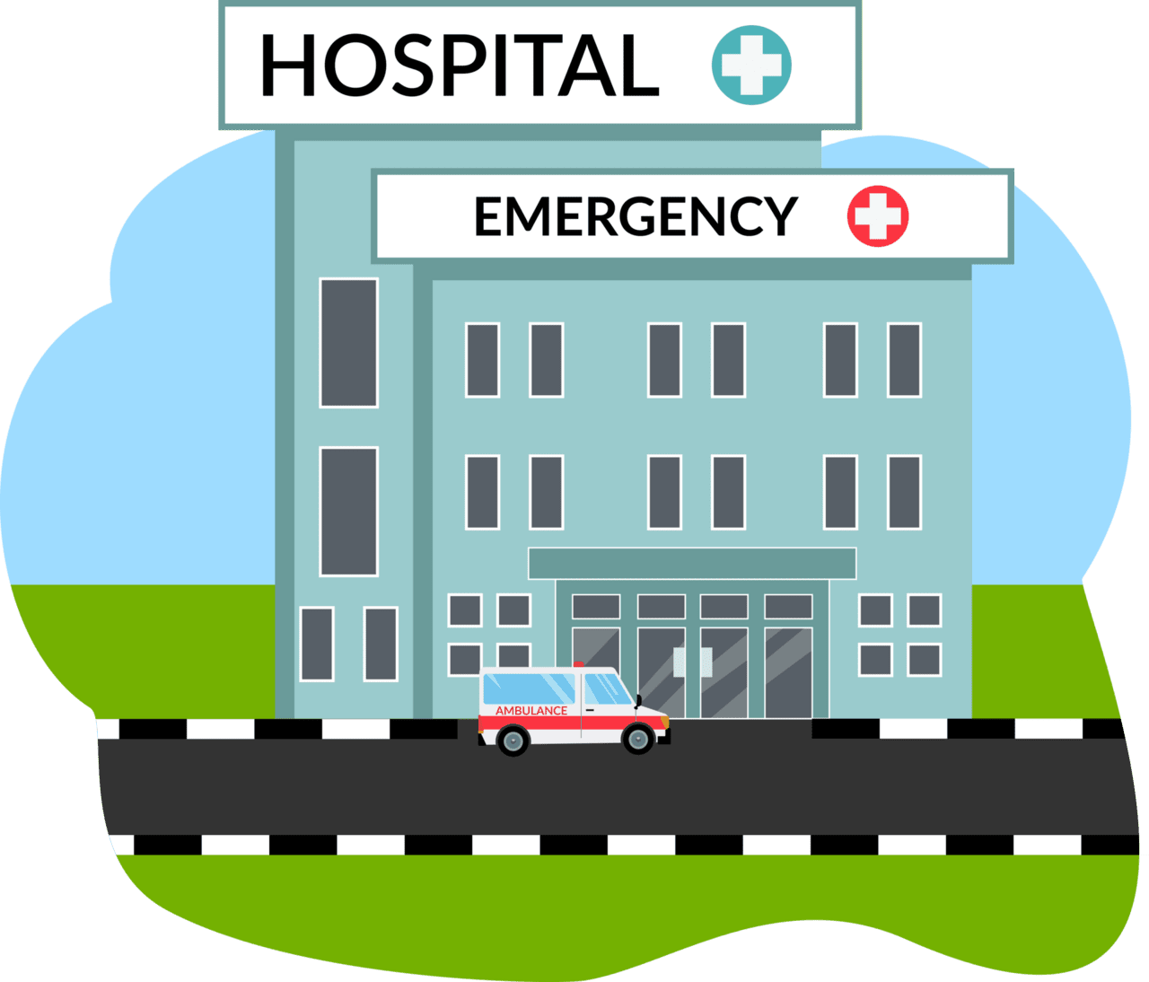 Hospital building and ambulance clipart logo
