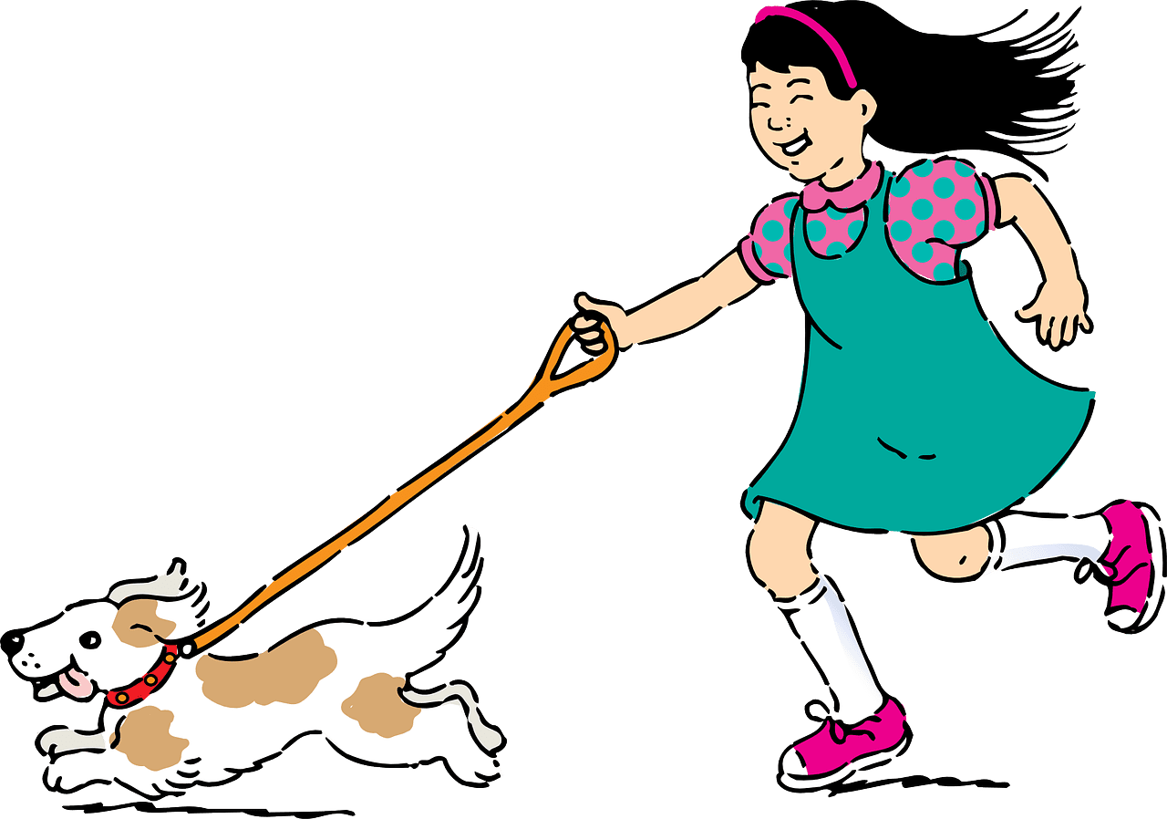 Girl running pet vector graphic clipart